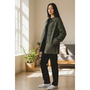 NEW Deane & White Jacket Long Coat Women S 100% LambsWool Green Long Sleeve